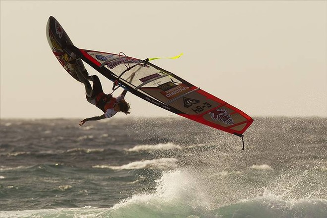 Daida Moreno one handed back loop - PWA Tenerife World Cup 2011 day two © PWA World Tour http://www.pwaworldtour.com